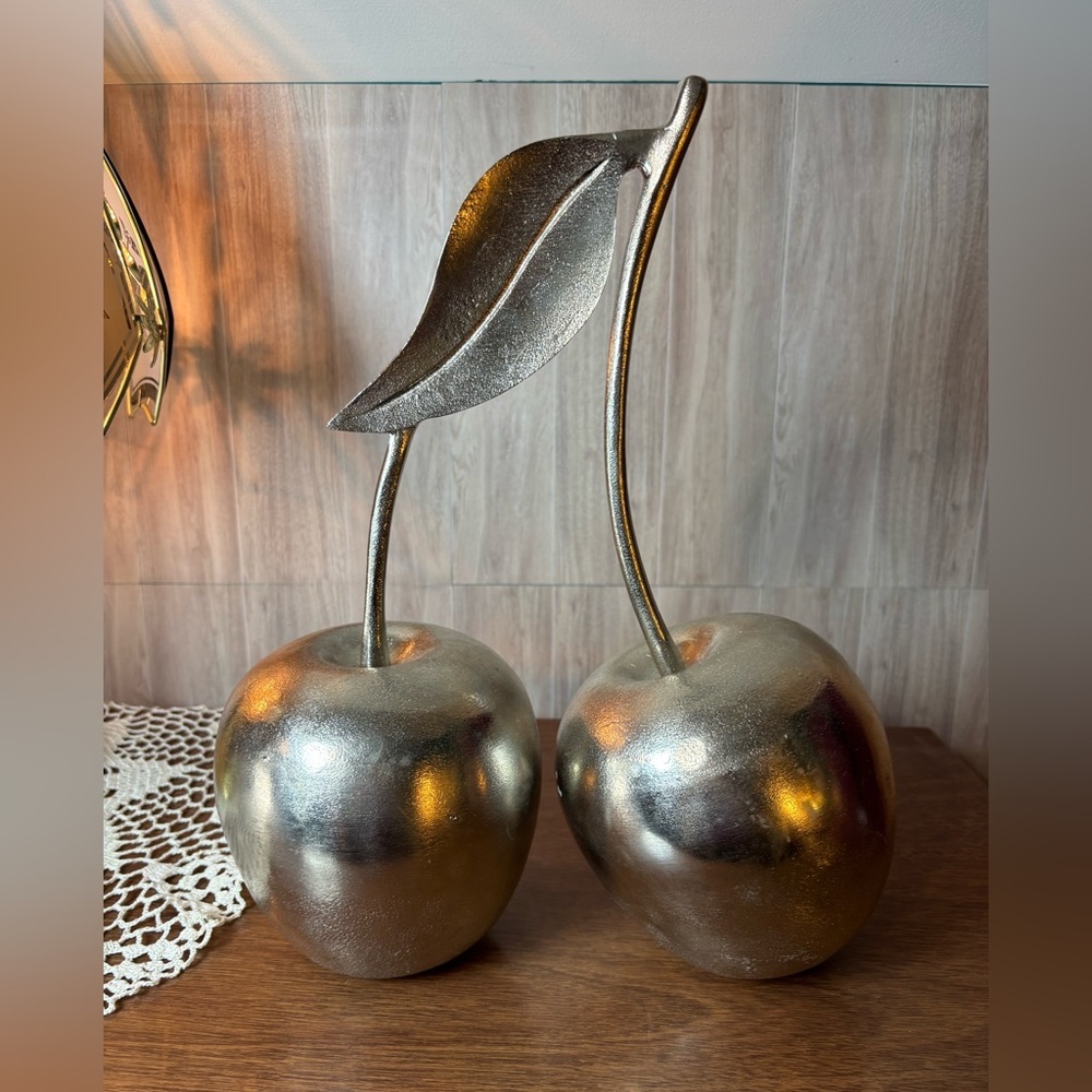 Jumbo Metallic Silver Double Cherry Sculpture - Home Accents Decor